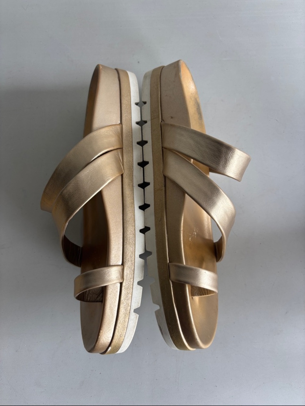 J/Slides Gold Metallic Triple-Strap Slide Sandals - Picture 5 of 7